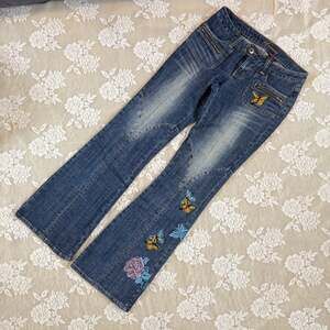Vintage Y2K Zana Di Premium Butterfly Embroidered Flare Jeans Size 7